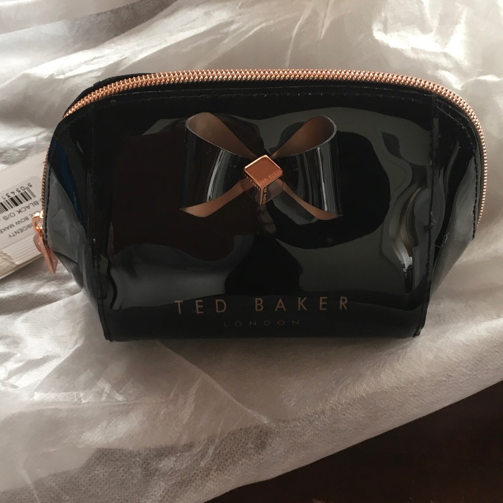 Ted Baker Black Patent Cosmetic Pouch w/Rose Gold Bow